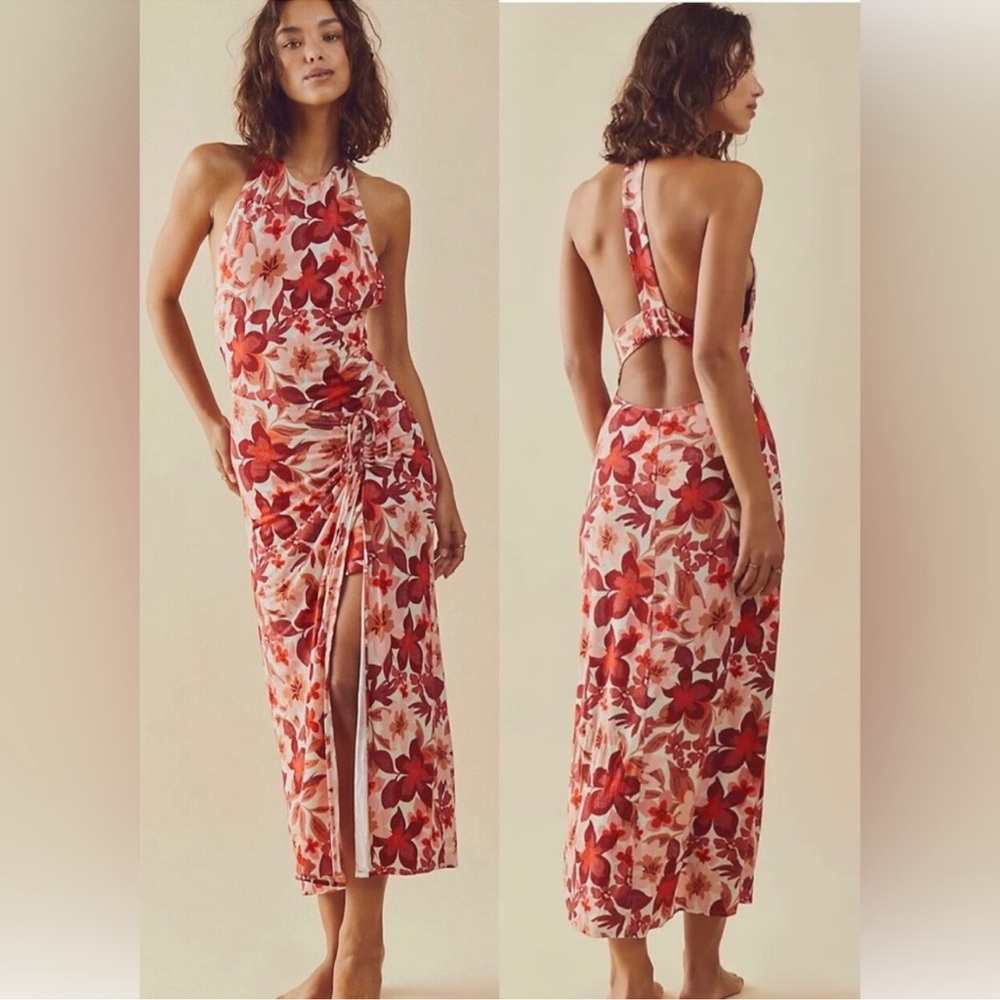 Free People Red Floral Halter Midi Dress